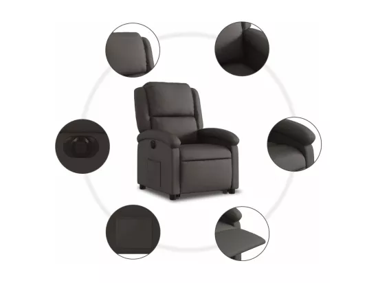 Fauteuil inclinable électrique marron foncé cuir véritable