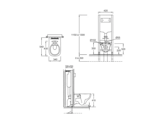 Pack WC suspendu sans bride JACOB DELAFON Struktura+ bâti-support + plaque blanc + tabouret blanc
