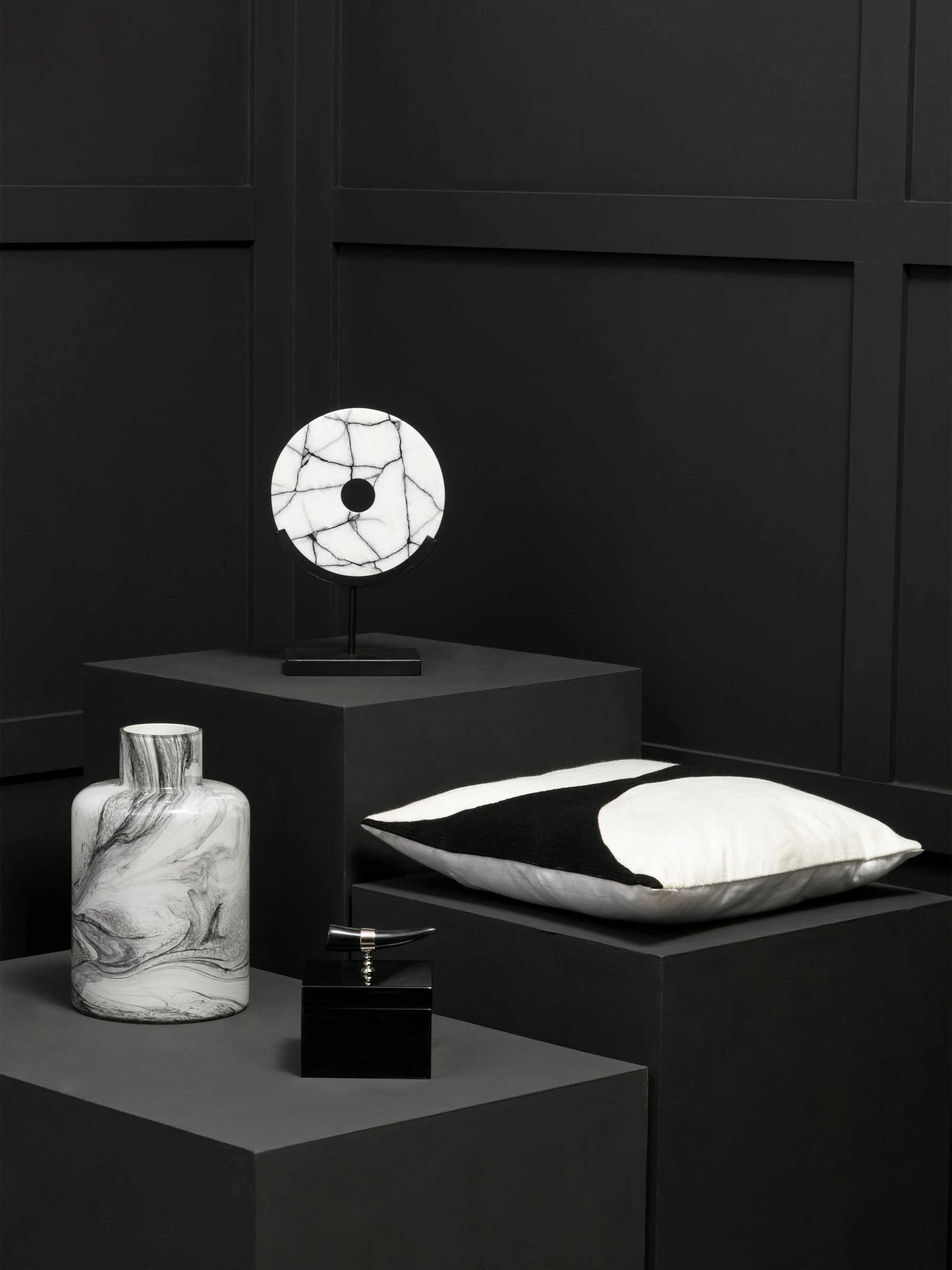 Fifty Five South Marmara Marble Sculpture on Iron Ornaments Stand