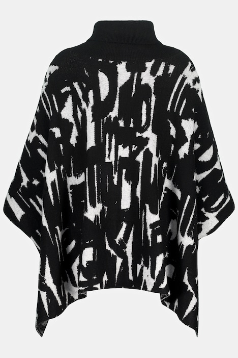 Strickcape, Rollkragen, grafischer Jacquard, Poncho