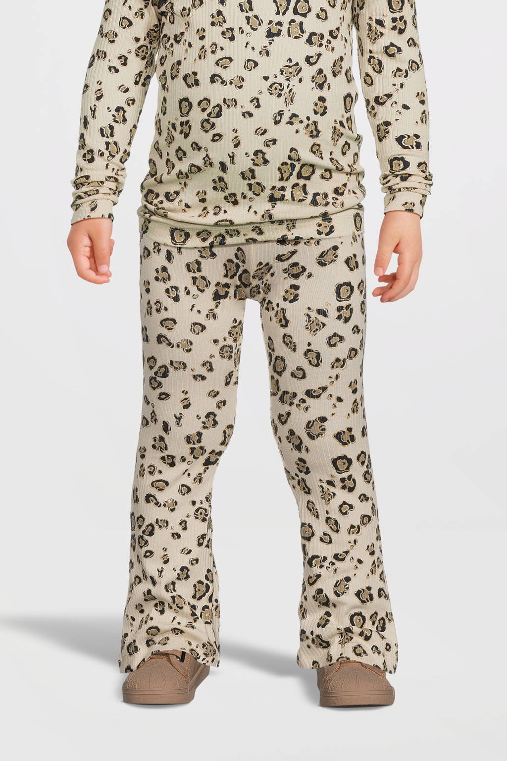 NAME IT flared broek NMFSOLVEG met panterprint ecru/bruin