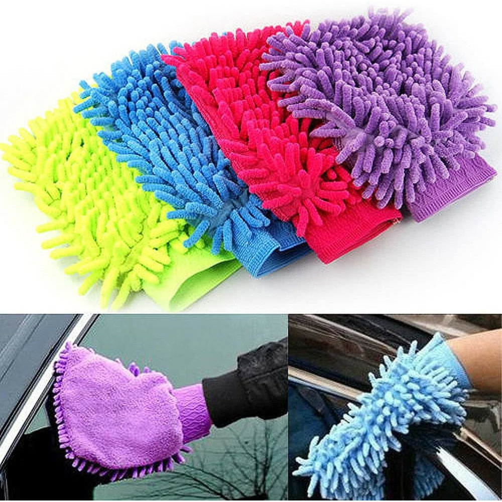 Lot spécial de 4 gants chenille microfibre multicolores