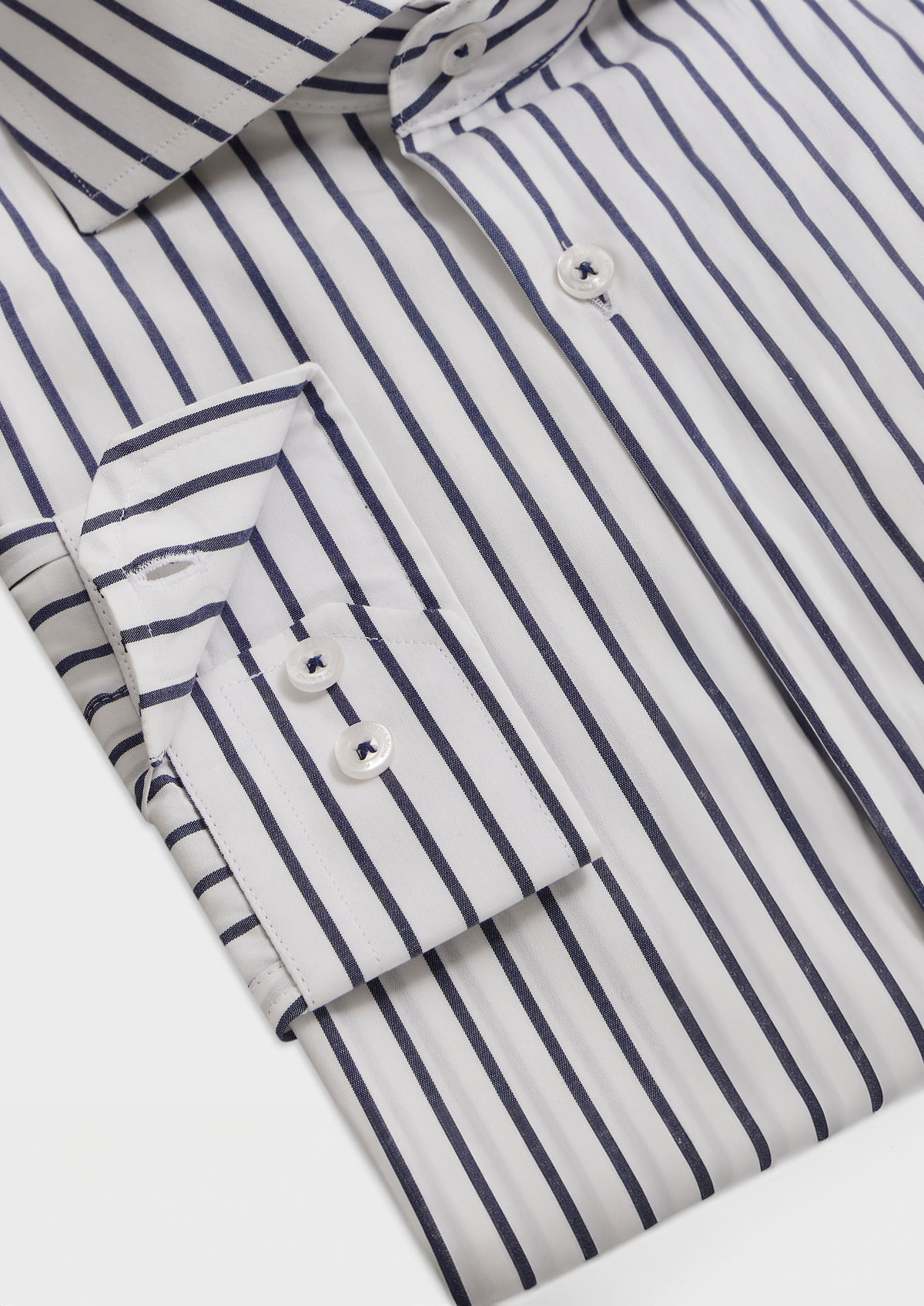 Chemise habillée Slim en popeline de coton blanc à rayures bleu marine