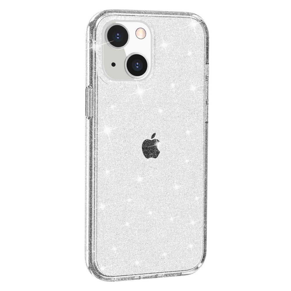 iPhone 15 Hybrid Hardcase Schutzhülle im Glitzer Design - Silber / Transparent