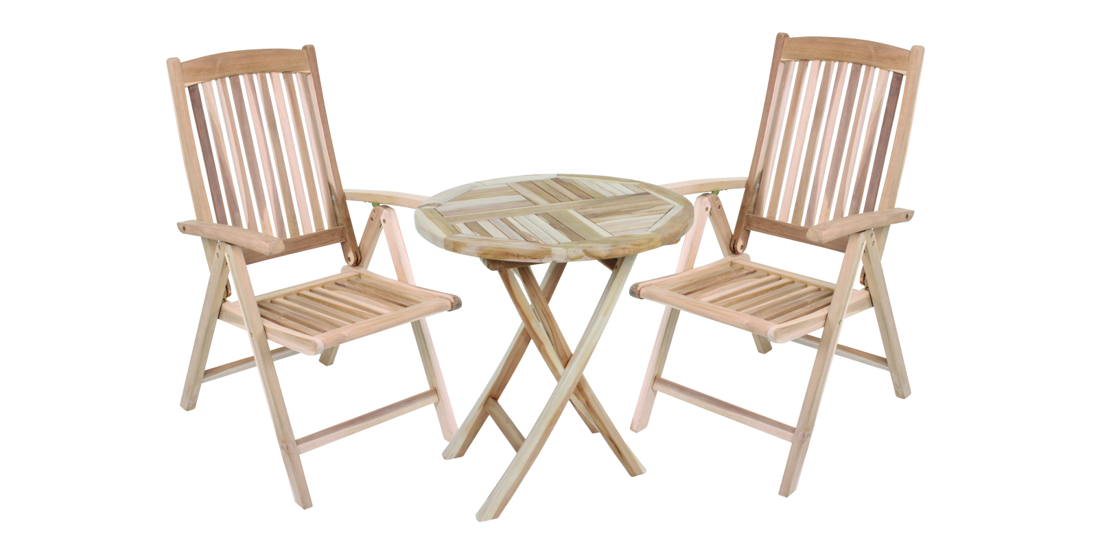 3-teilige Tischgruppe JAVA 03 - natur - Teak Massivholz - klappbar