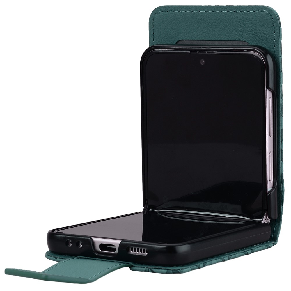 Samsung Galaxy Z Flip7 Leder Tasche Flip Cover Rhombus Imprint - Grün
