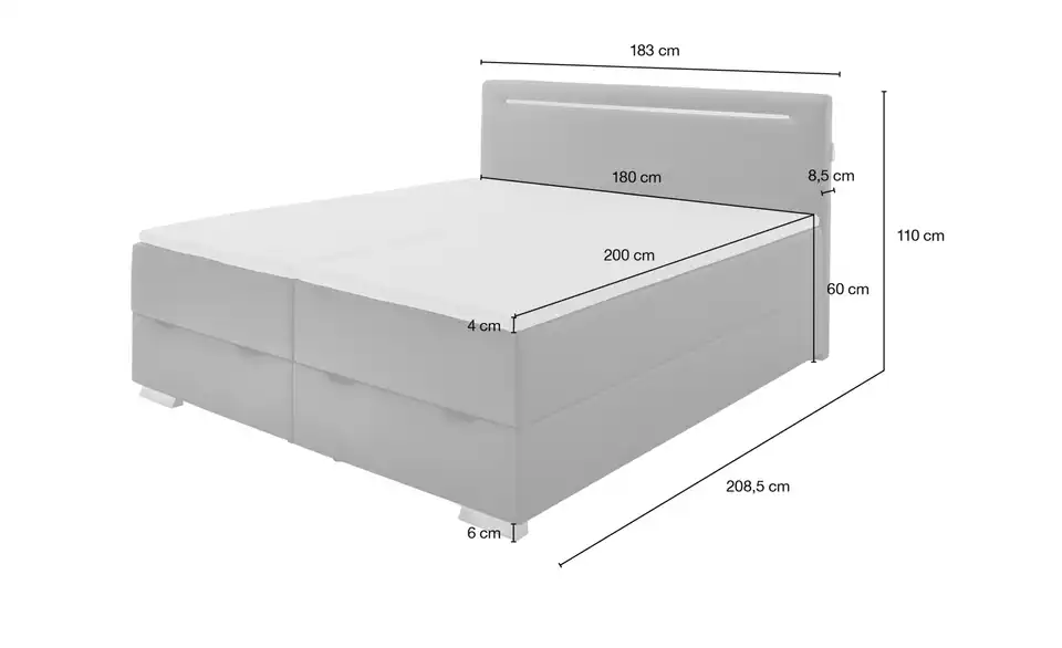 Boxspringbett Las Vegas II Schwarz 180 cm