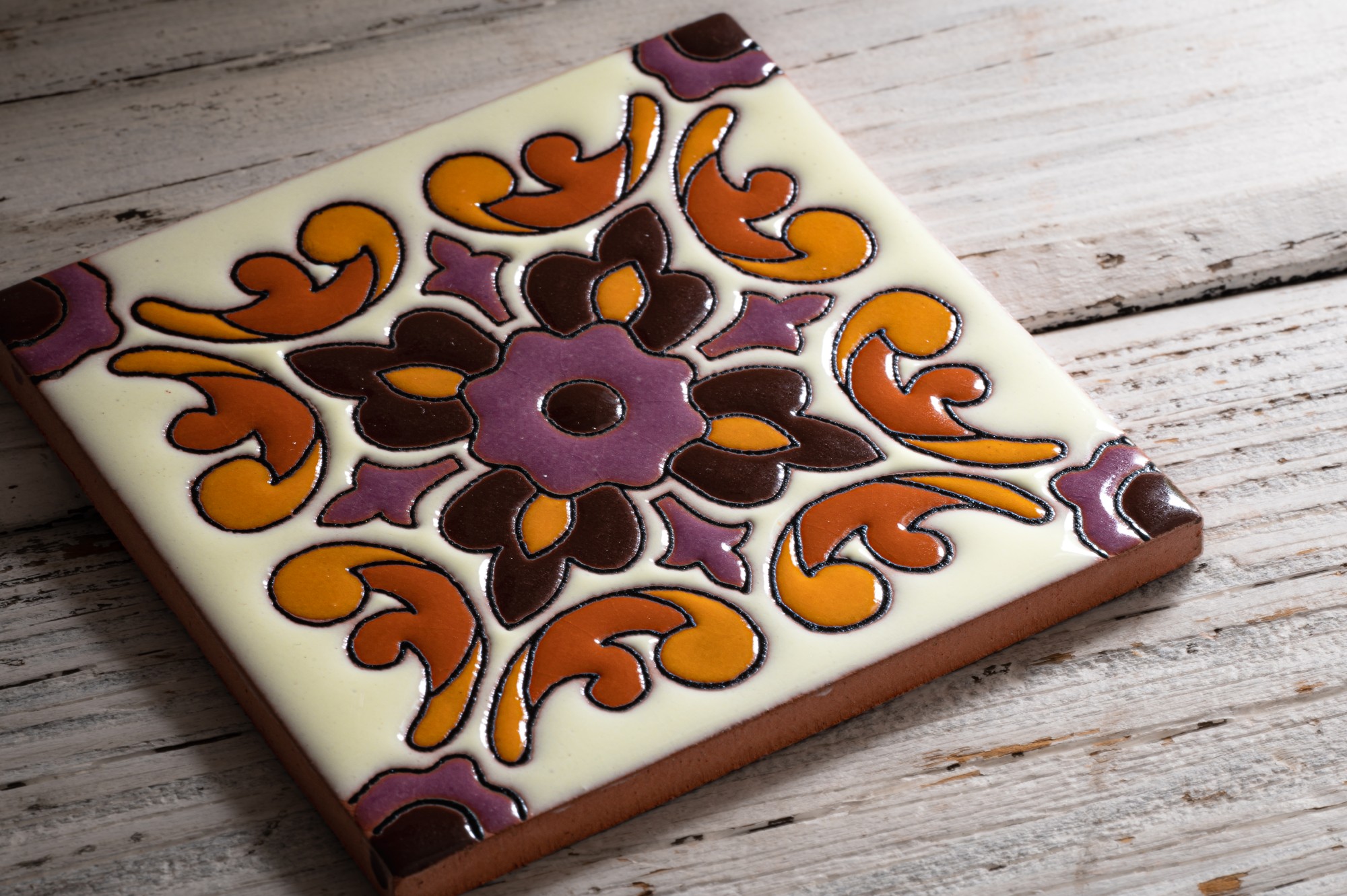 Reliefkachel 'Ornamento', multicolor, T 10 cm, B 10 cm, H 0,5 cm von fischer's lagerhaus