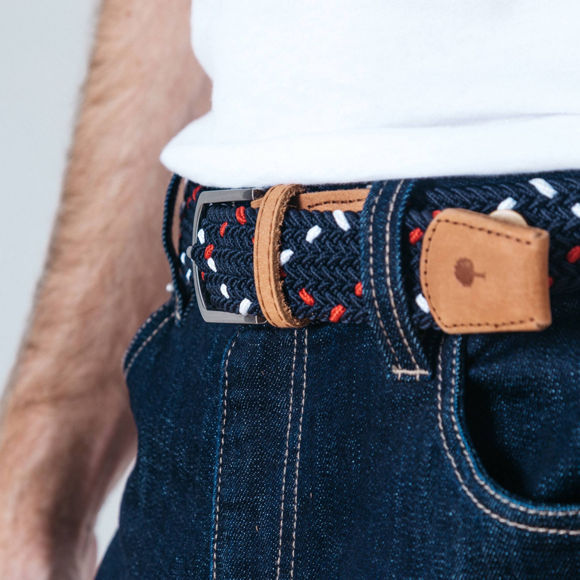 Ceinture bleu, blanc et rouge polyester et élasthanne - modèle Belt