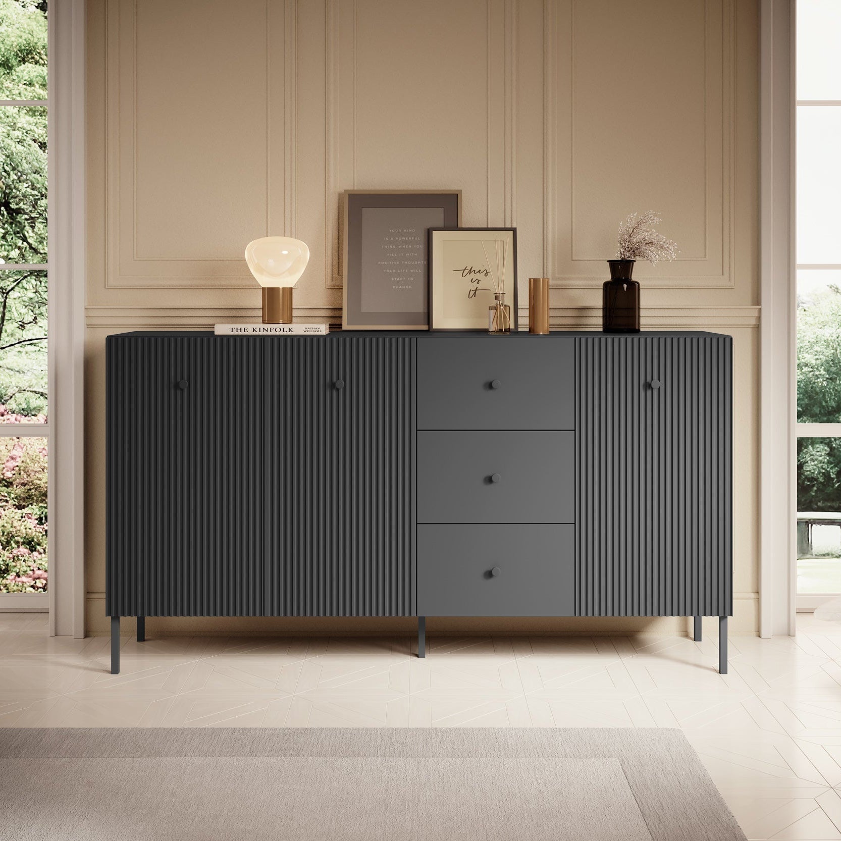 Meubella - Dressoir Vermont - Antraciet - 180 cm