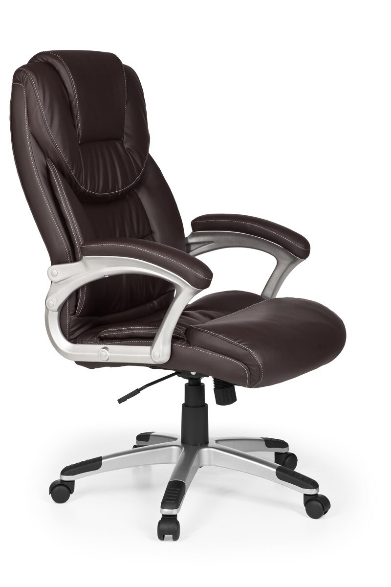 KADIMA DESIGN Großer Bürostuhl: Extra hohe Rückenlehne, Wippmechanik, Lendenwirbelstütze, Kunstleder, Braun.