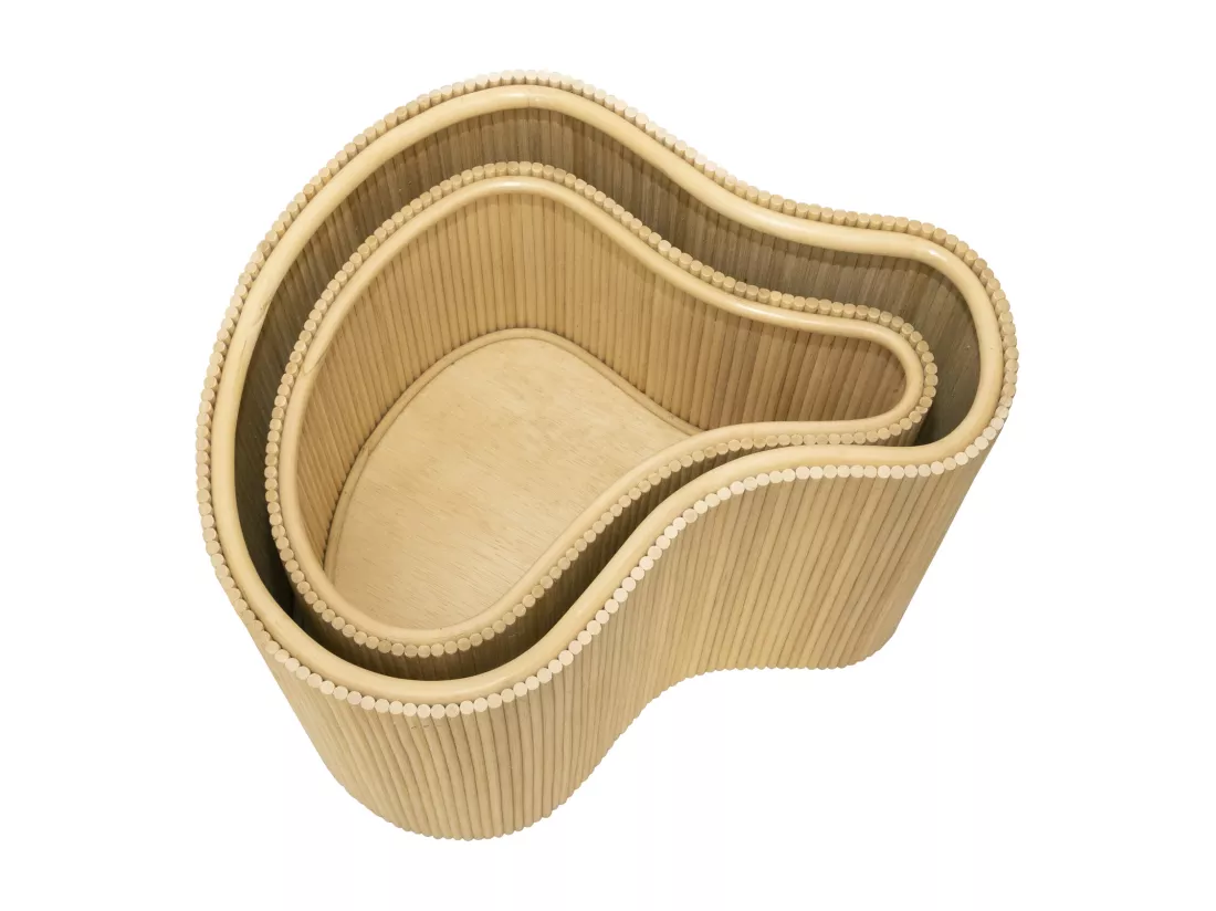 Lot de 2 tables d'appoint organiques avec rangement - Rotin - L. 52 x P. 40 x H. 45 cm et L. 43.5 x P. 30 x H. 33,5 cm - Naturel clair - MARSA