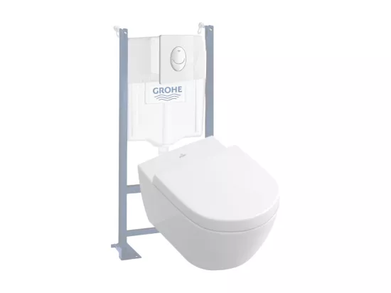 Pack WC suspendu sans bride VILLEROY ET BOCH Subway 2.0 blanc Alpin + abattant + plaque blanche + bâti Grohe