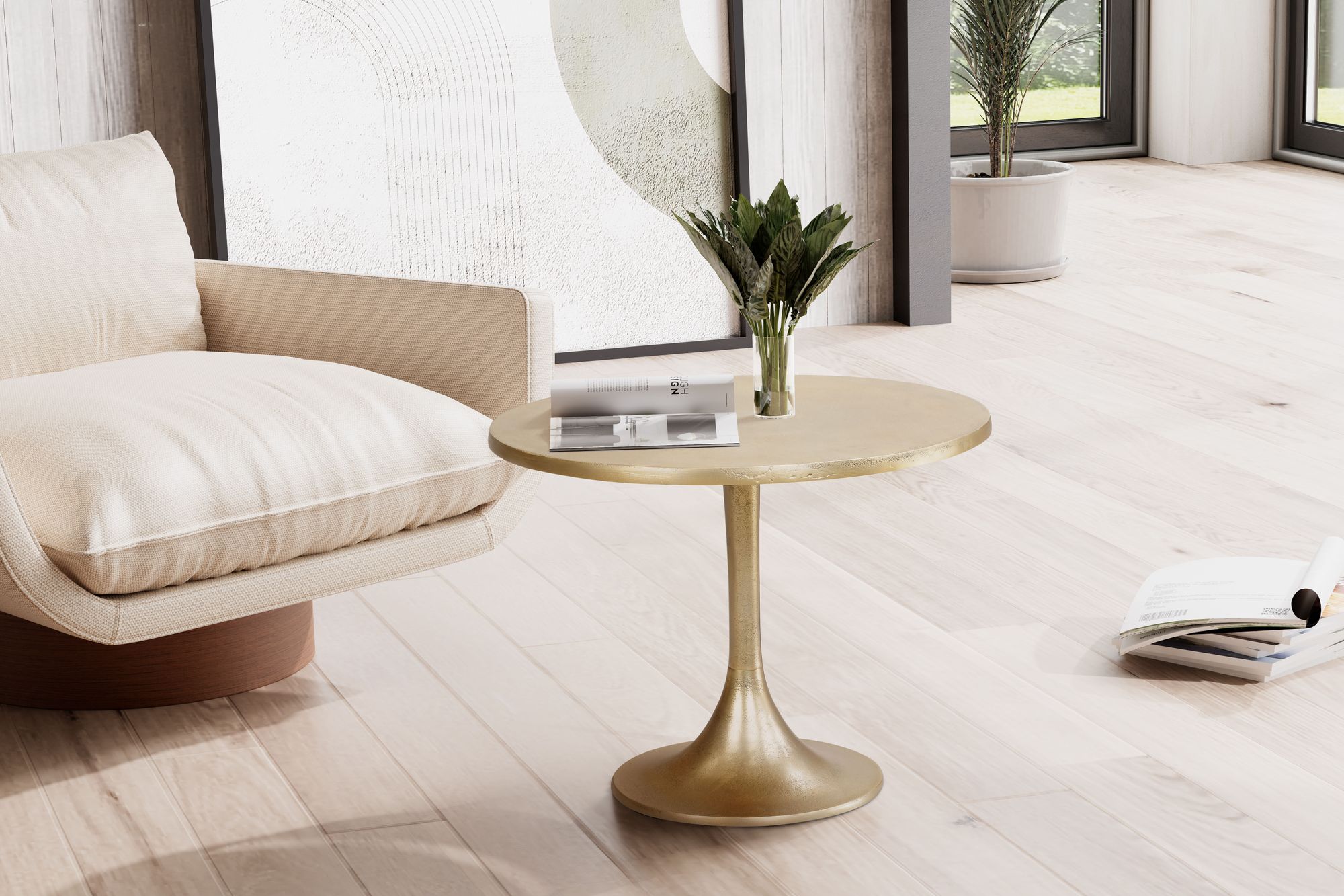 Couchtisch FineBuy Sofatisch Metall Gold Ø 60 cm Tisch Wohnzimmertisch Rund