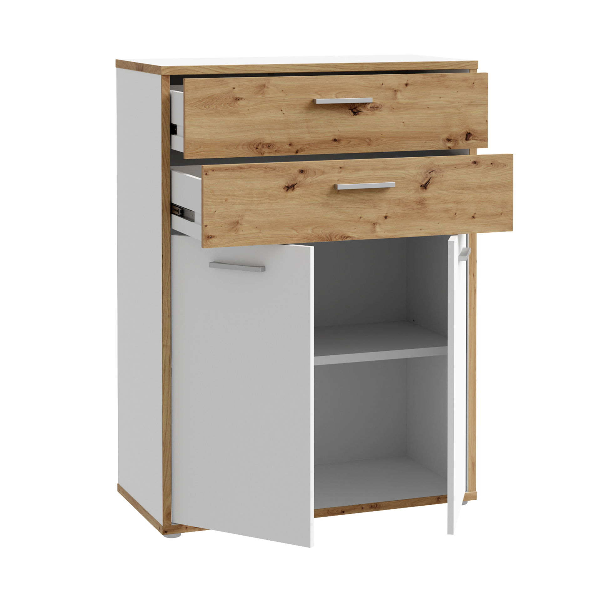 Kommode - weiß-Artisan Eiche - 2 Schubkästen - 85 cm