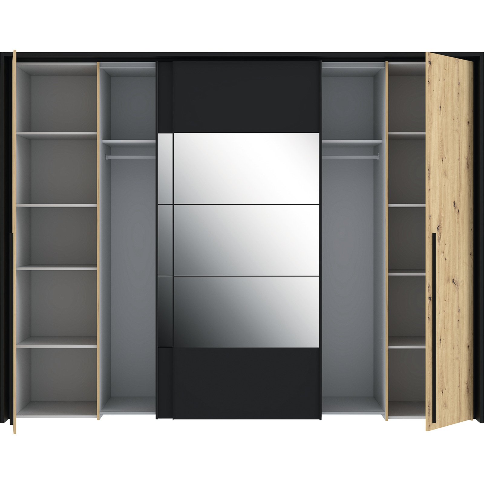 Schrank Juwel Dekor Eiche Artisan schwarz 280 x 215 x 62 cm, mit Spiegel