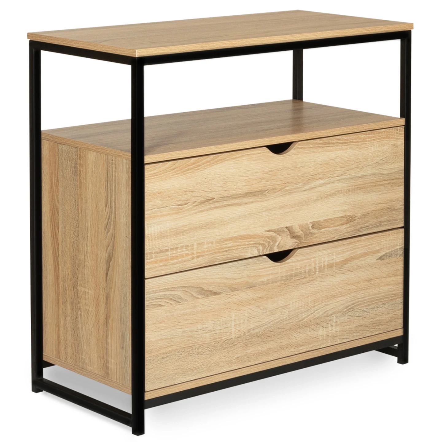 Commode 2 tiroirs DETROIT 80 cm design industriel avec étagère