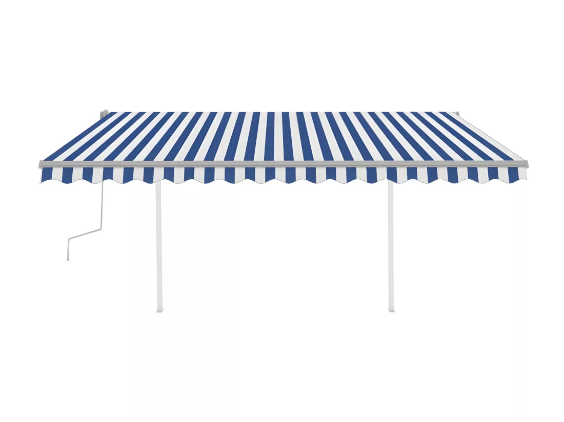 Auventanuel rétractable avec poteaux 4,5x3,5 Bleu et blanc