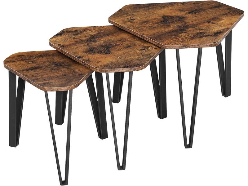 VASAGLE Beistelltisch Industrial, 3er Set Traglast je 20kg, Modernes Beistelltisch-Set in 3 Grössen