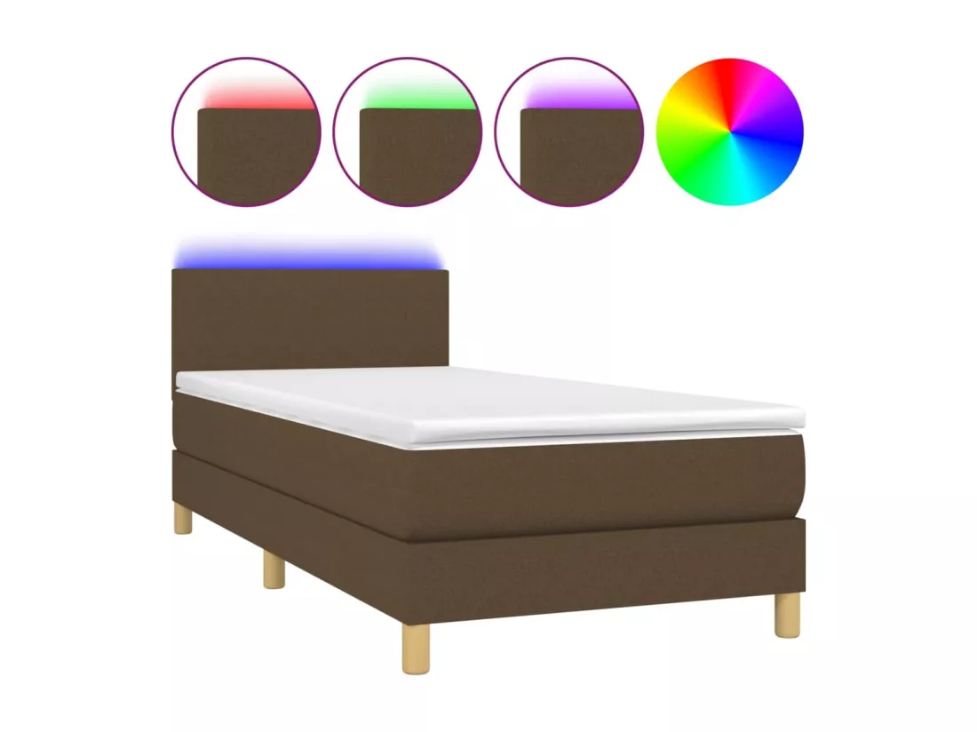 Sommier tapissier et matelas et LED Marron foncé 90x190cm Tissu