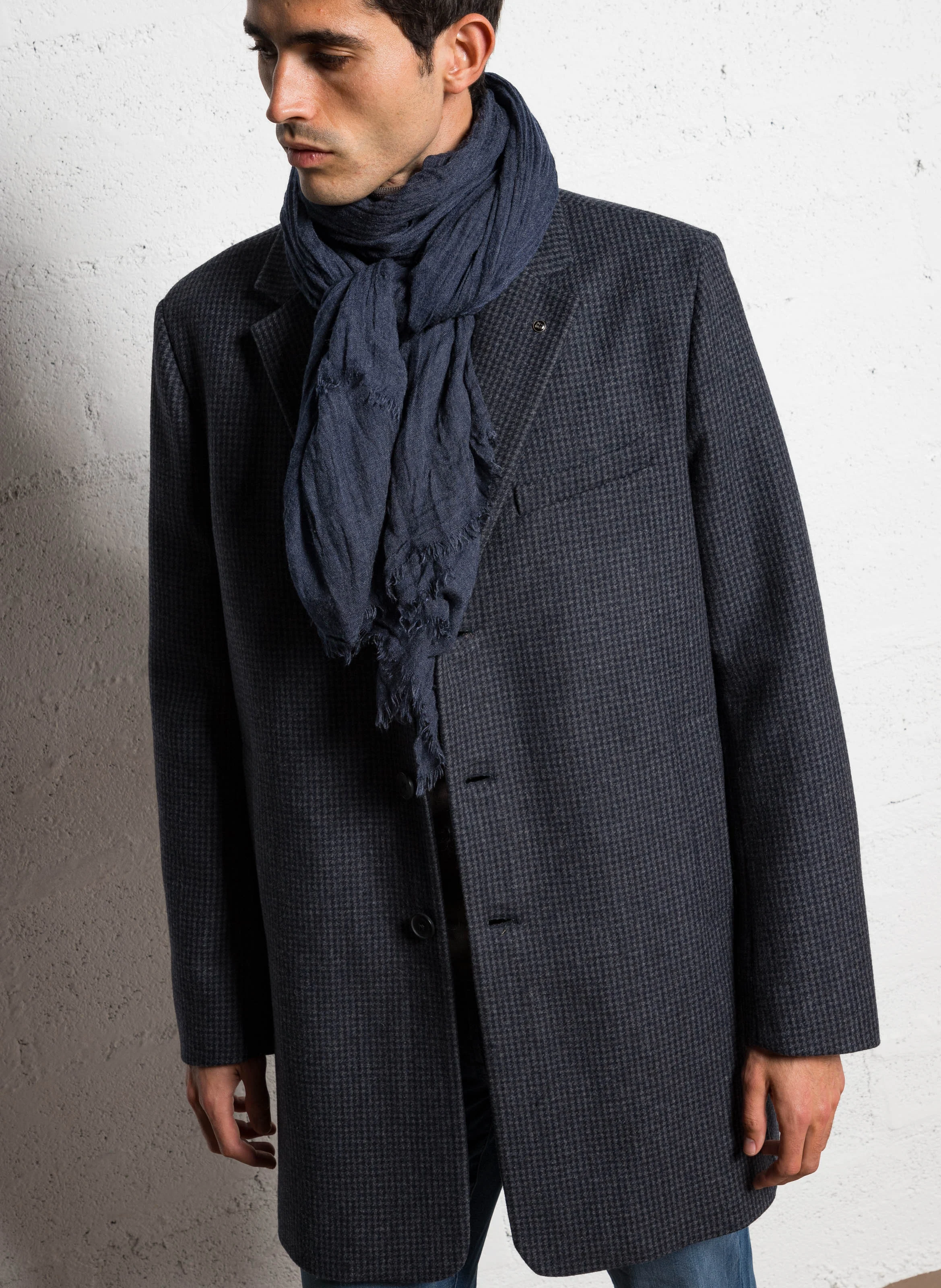 Manteau col classique en laine mélangée | Bleu