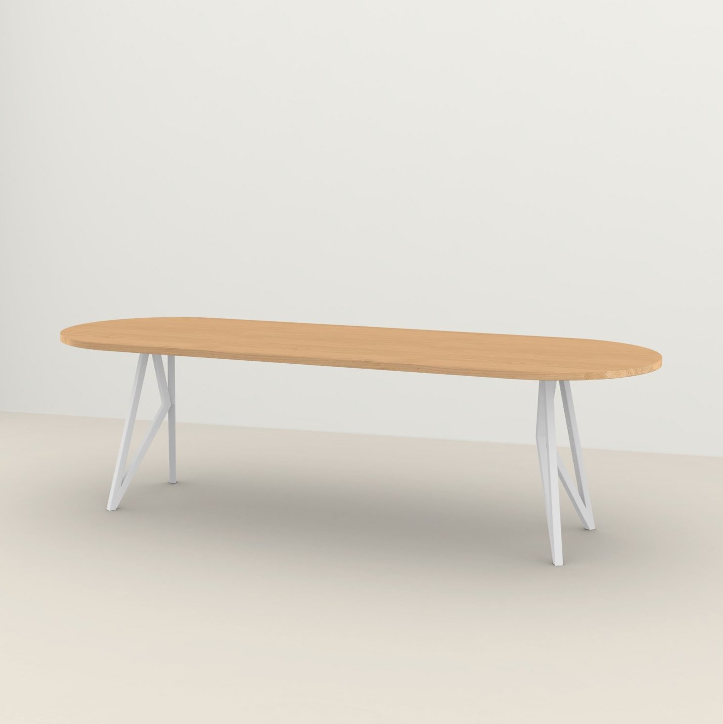Studio HENK tafel Butterfly Plat ovaal - wit frame, hardwax light 3041 260 x 90 | HWO NL 3041 | Rechte Rand | Frame Wit