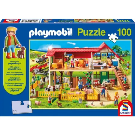Schmidt Spiele KinderPuzzle - PLAYMOBIL Bauernhof mit Figur, 100 Teile