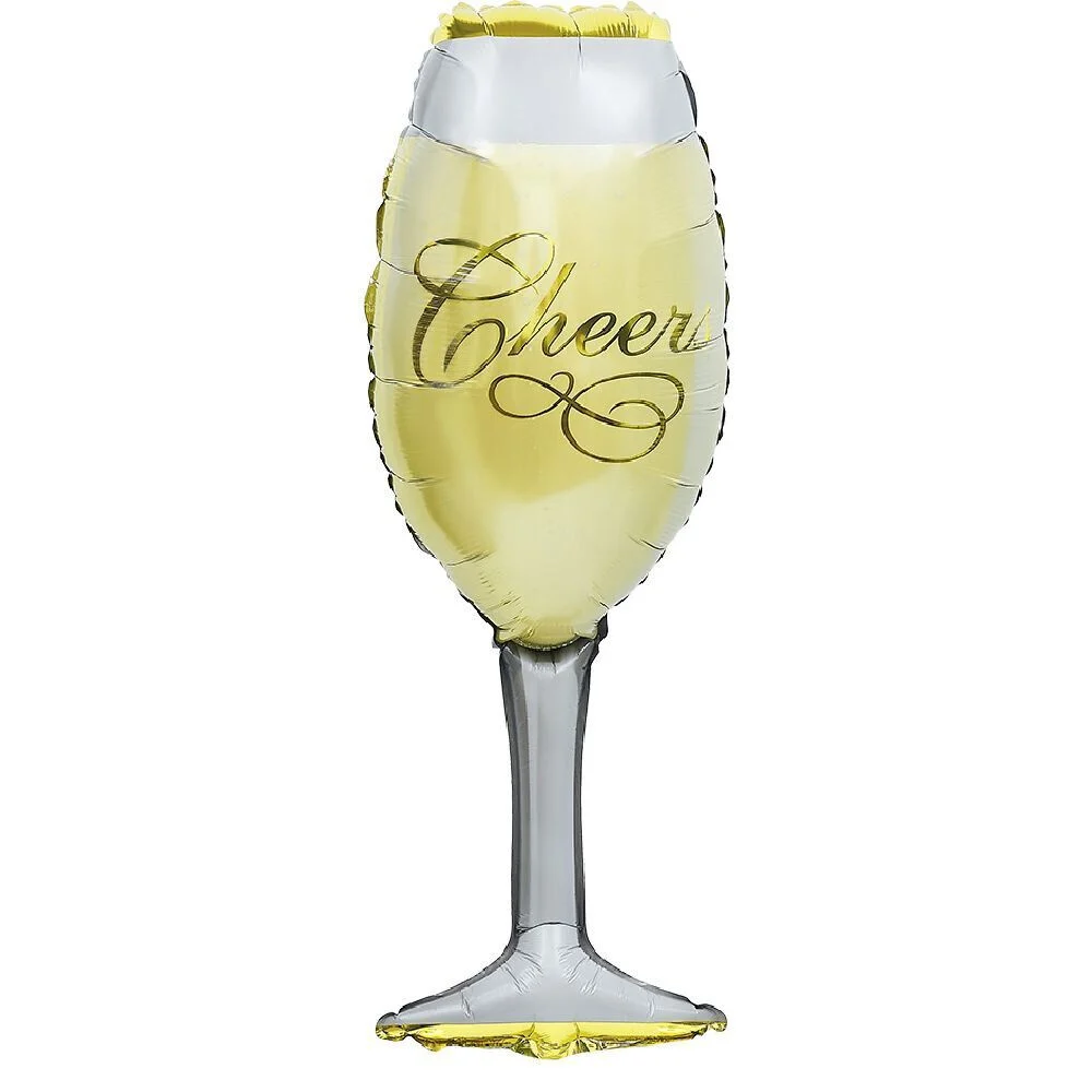 Ballon alu forme flûte Cheers gris et doré H90cm