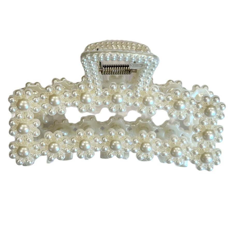 DARK Vintage Pearl Hair Claw Square White