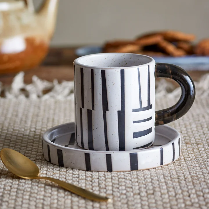 Bloomingville - Frankie Tasse inkl. Untertasse, schwarz / weiss (2-tlg.)