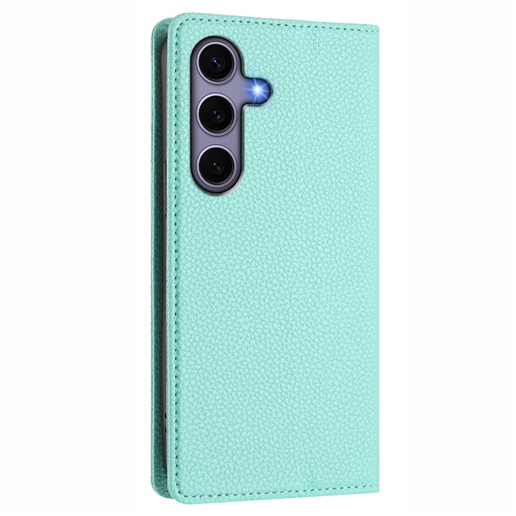 Samsung Galaxy S25 Leder Tasche Flip Wallet Etui mit Kartenfächern Litchi Look (RFID Schutz) - Türkis
