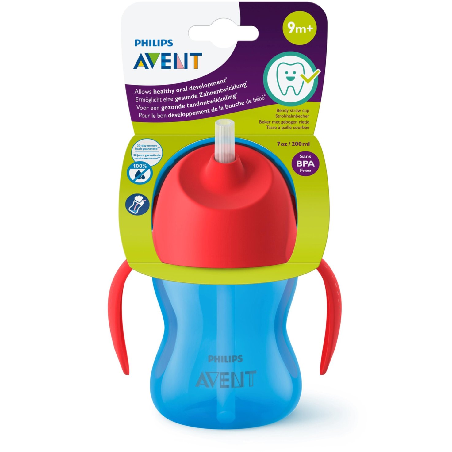 Philips Avent Strohhalmbecher mit Griffen 200ml 9m+ Blau/Rot