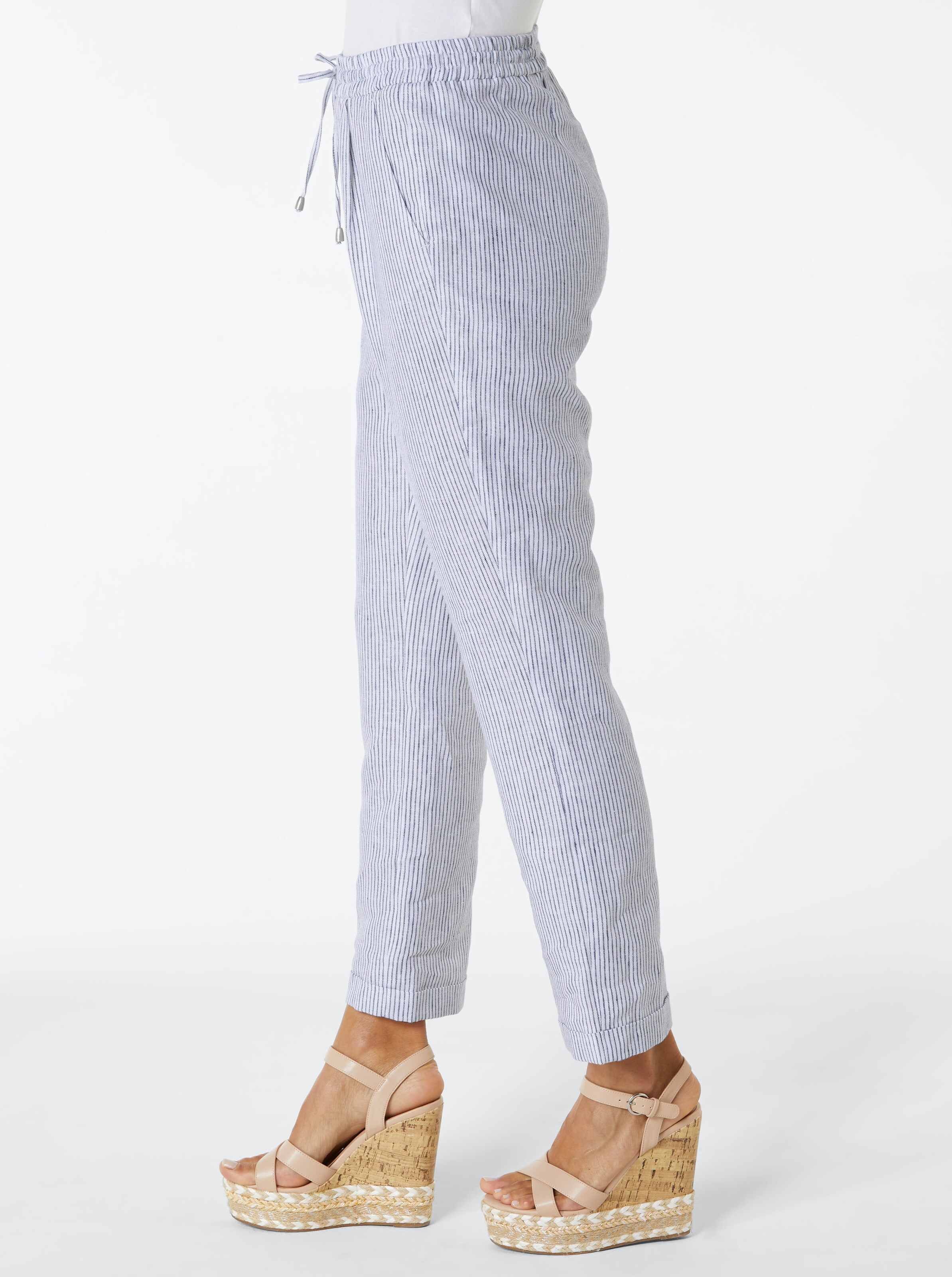 CREATION L PREMIUM Leinen-Hose in weiß-jeansblau-gestreift