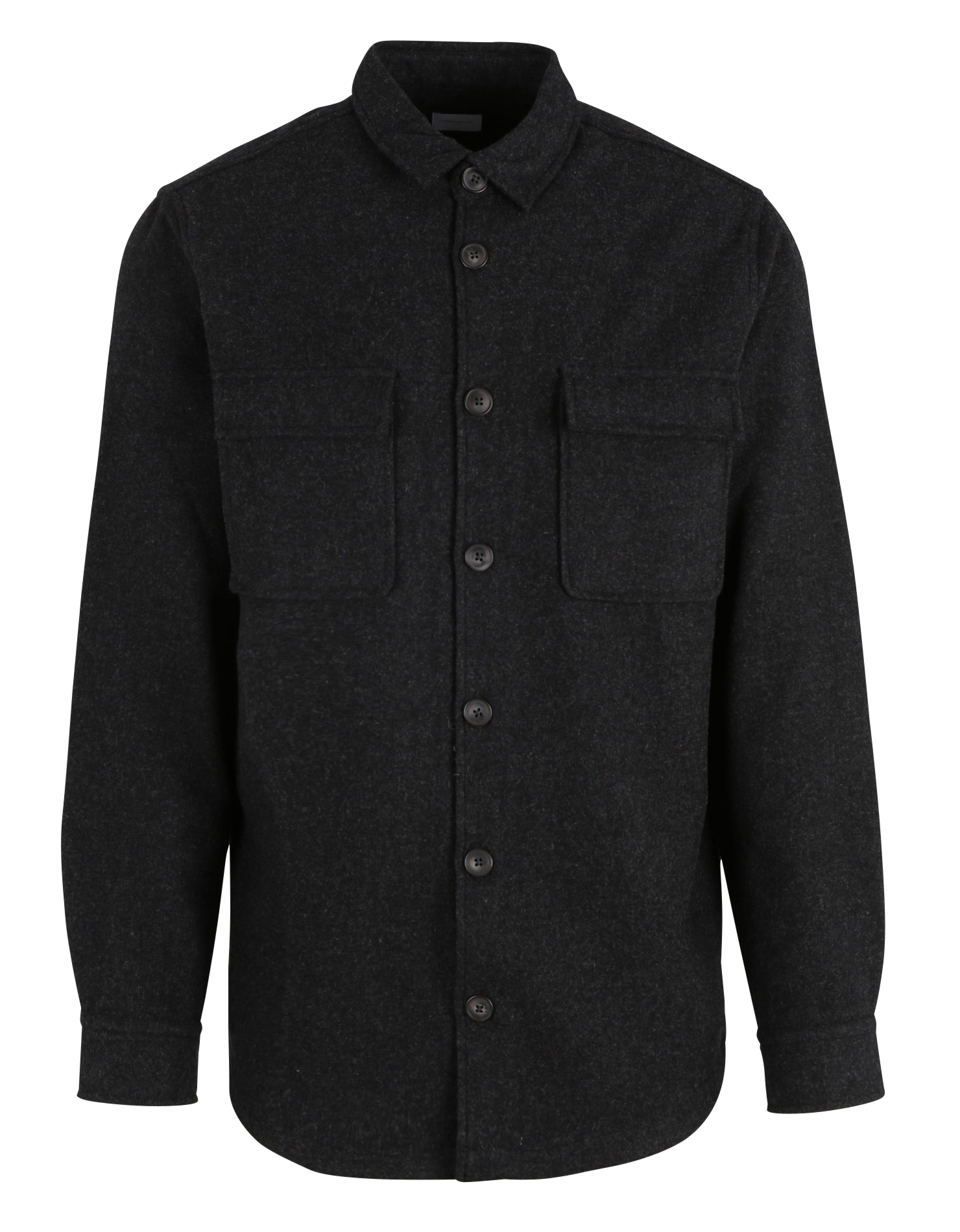Chemise col classique en laine feutrée mélangée| Gris