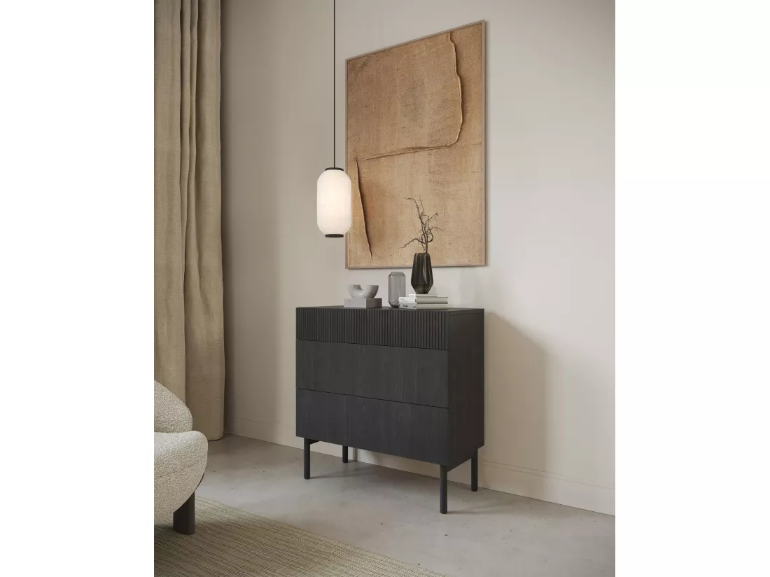 Commode - 90 cm - 3 tiroirs - couleur du bois de frêne Portland - NOLIE