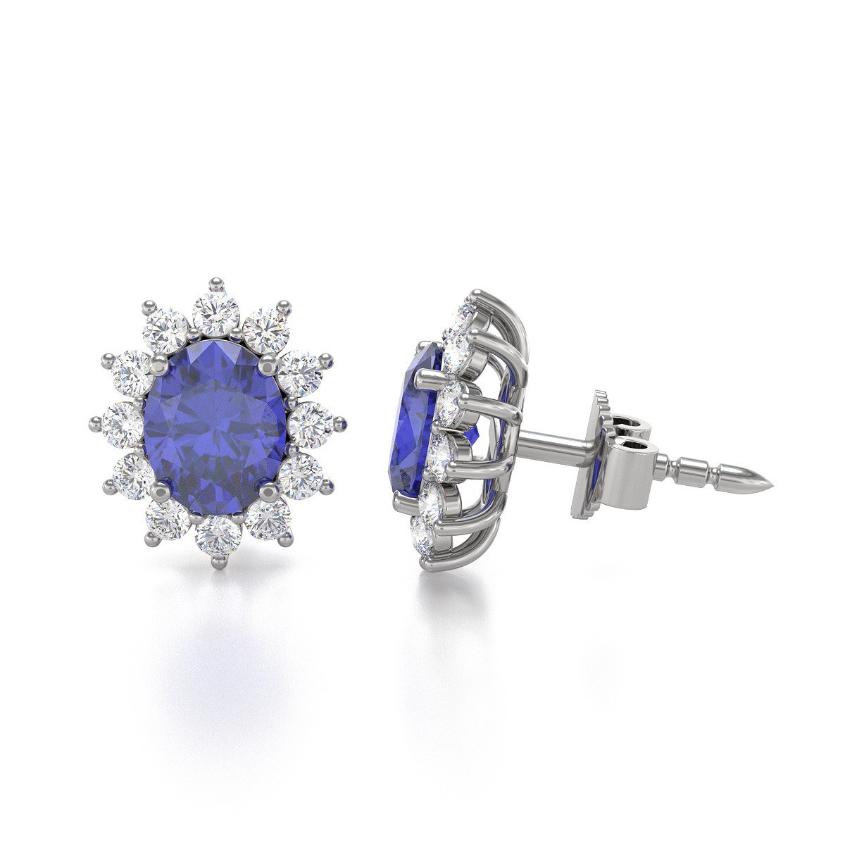 Boucles d'oreilles ADEN Tanzanite et Diamants sur Argent 925 1.25grs