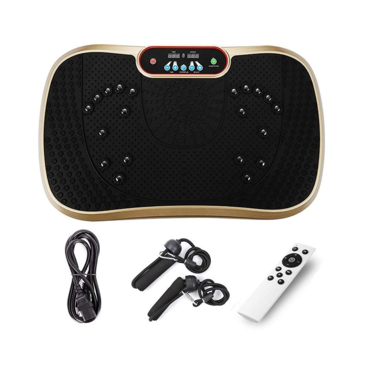 Fitness Vibrationsplatte Körper Massagegerät mit 99 Intensitätsstufen inkl. Widerstandsbändern - Schwarz / Gold