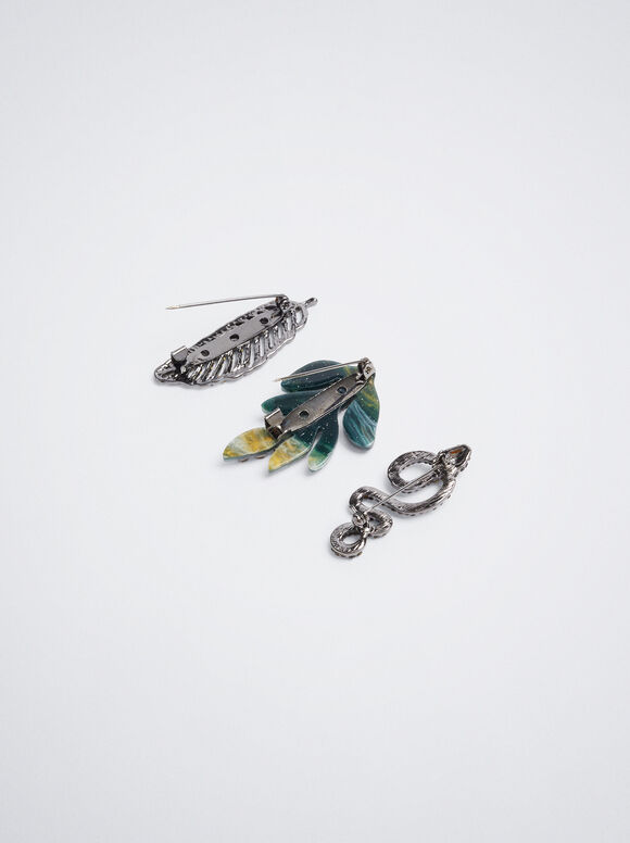 Conjunto De Broches Con Cristales - Multicor