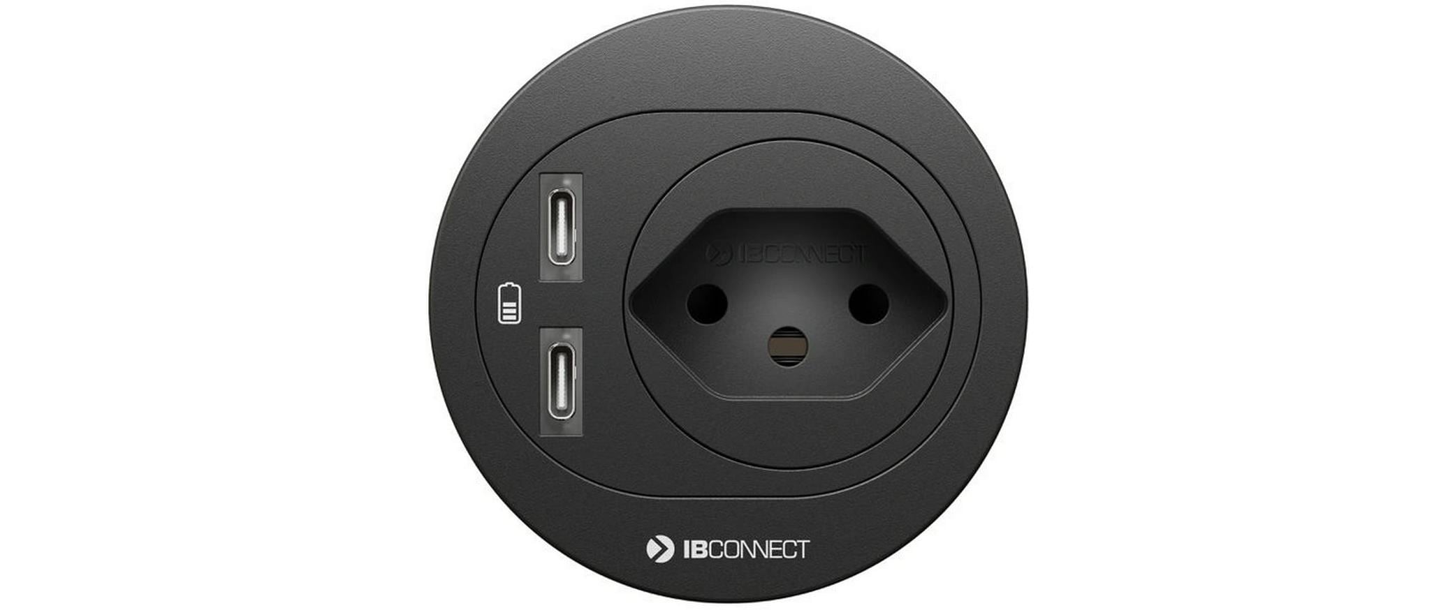Steckdoseneinheit ATOM T13, 2x USB-C Schwarz<br>Innovative Einbau-Lösung für Typ 13-Steckdose und USB-Anschlüsse