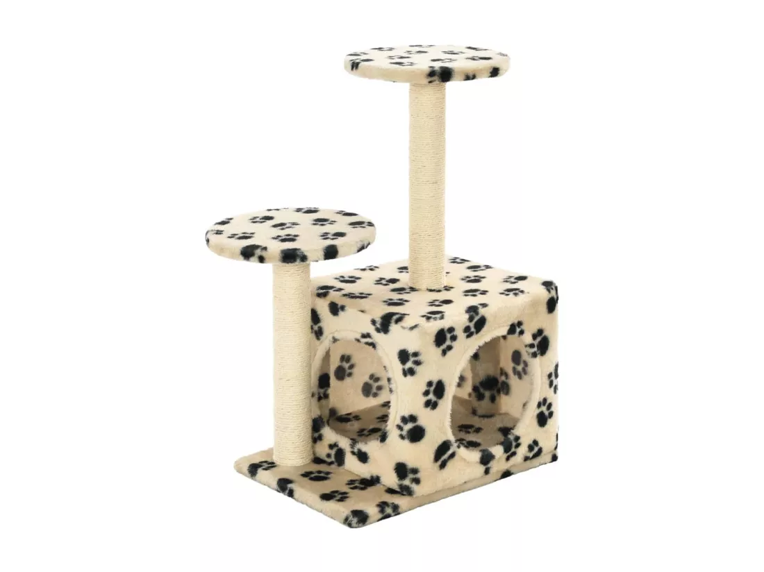 Arbre à chat avec griffoir en sisal 60 cm Beige Motif de pattes