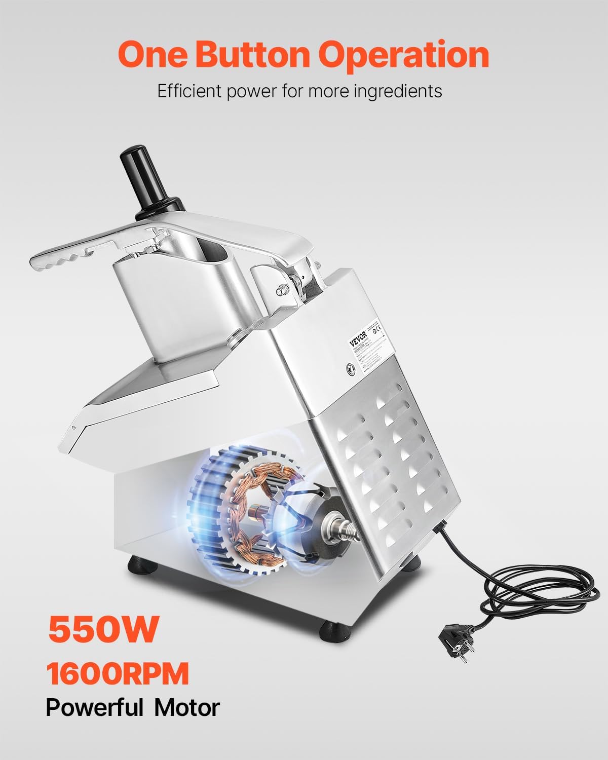 VEVOR Küchenmaschine Gemüseschneider Gemüsezerkleiner 2 Einfüllöffnungen, Schneider aus lebensmittelechtem Edelstahl mit 6 Klingen, 3/5/7/10 mm Raspel, 2/4 mm Hobel, für Gemüse 550 W