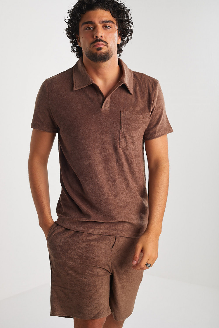 Ensemble 2 pièces polo + short marron en velours