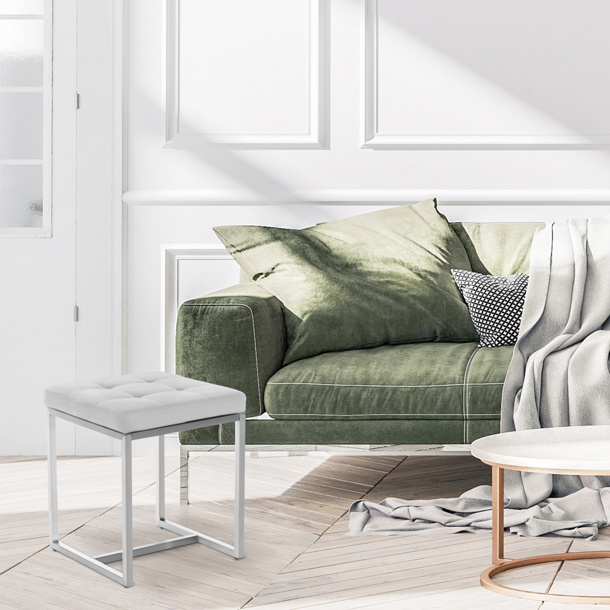 CLP Edelstahl-Sitzhocker Barci Kunstleder I Moderner Hocker Mit Hochwertiger Polsterung Und Bodenschonern I In Vielen Farben