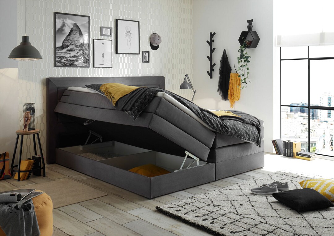 Boxspringbett Saba 2, Grau, 180 x 200 cm