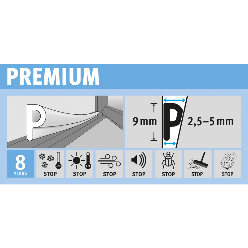 Fix-o-moll tochtband zelfklevend P 9x5,5mm 18m wit