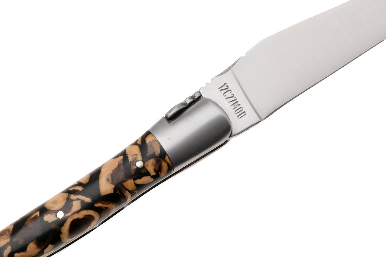 Laguiole en Aubrac Nuts Brown Acrylic, Matt Bolsters, zakmes, 12 cm