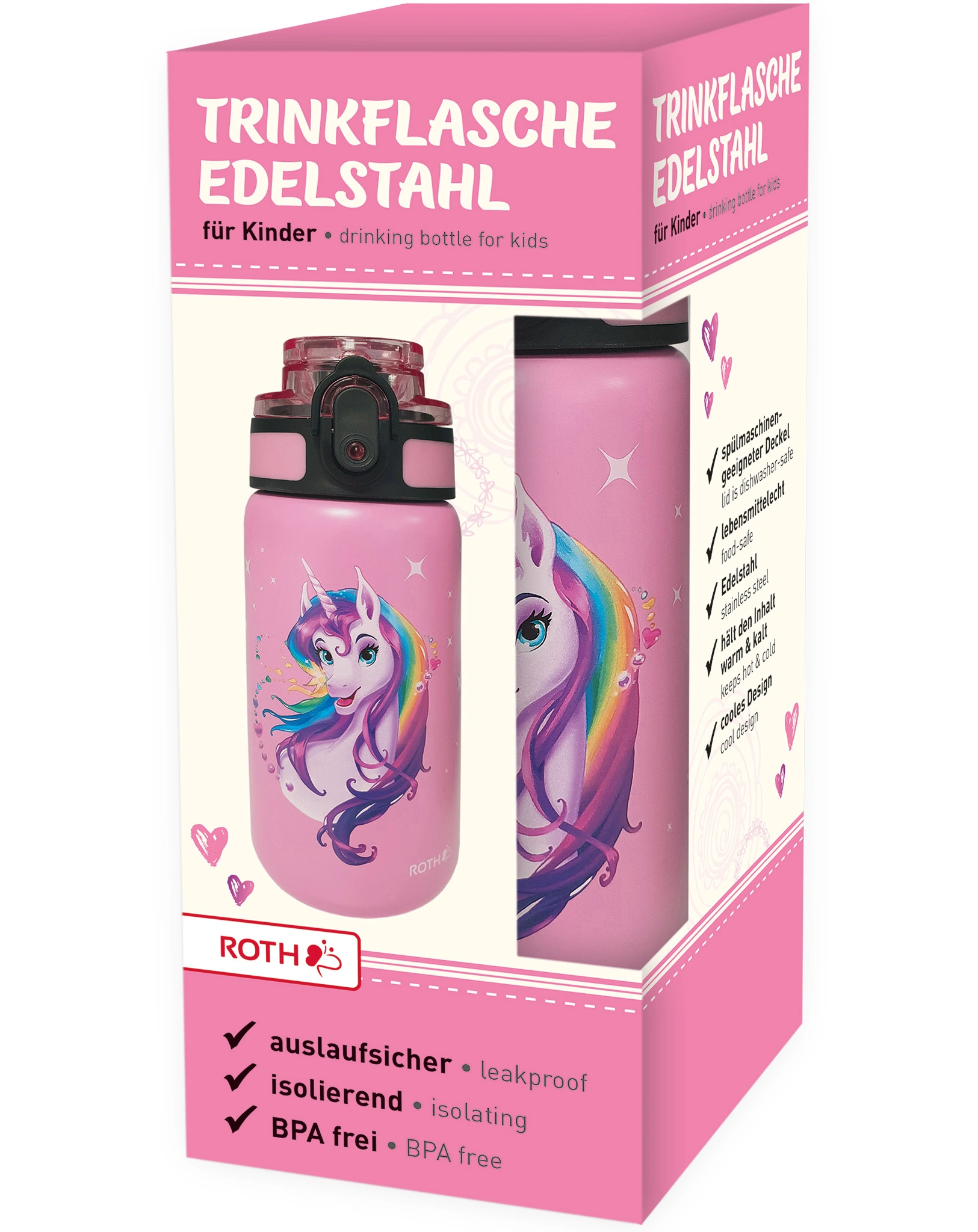 Edelstahl-Trinkflasche EINHORN (350ml)