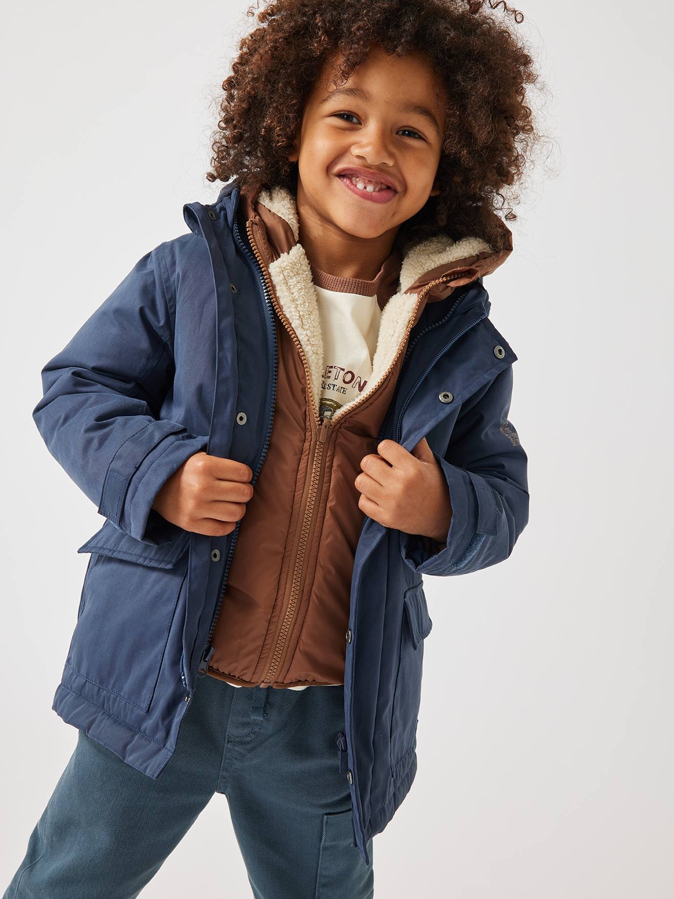 Parka 3 em 1 com jaqueta removível, infantil, azul escuro