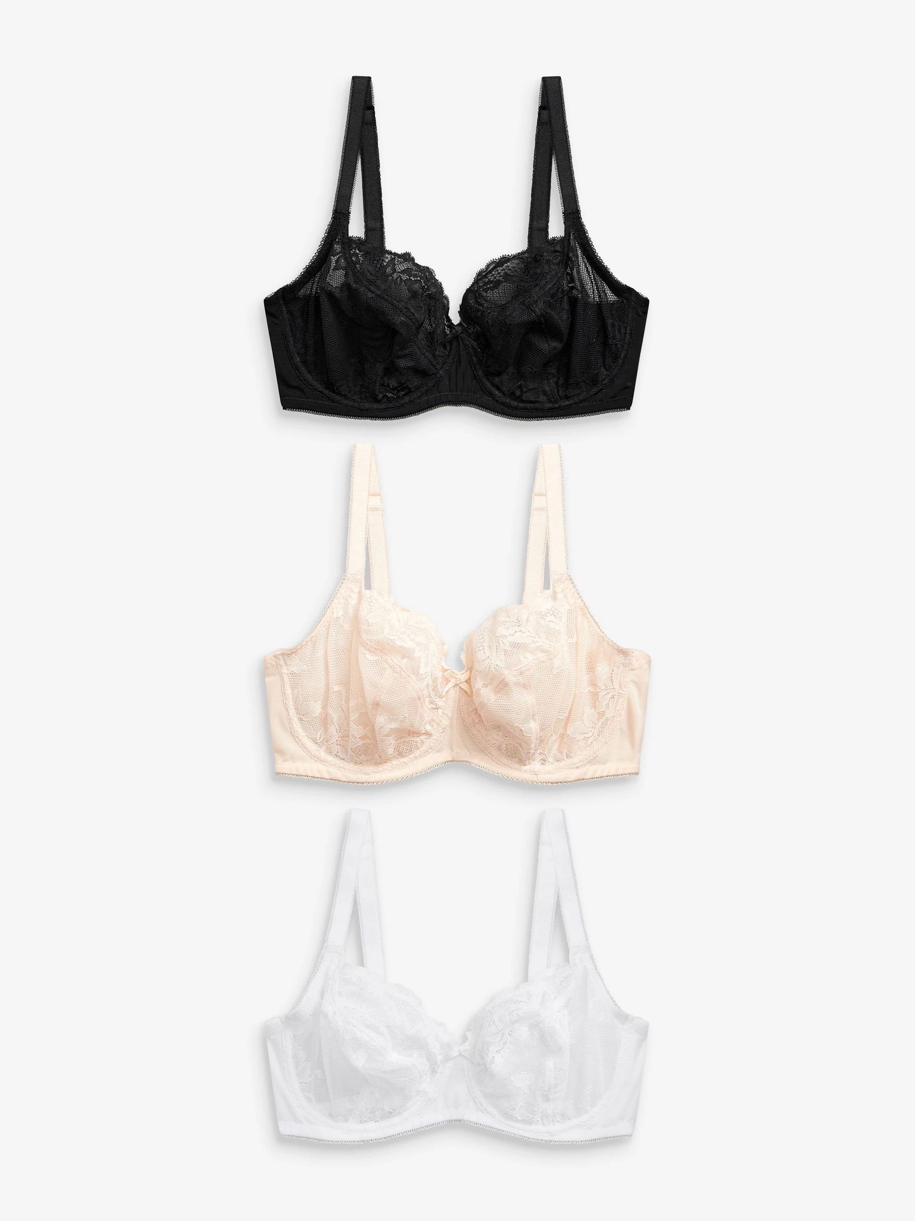 Zwart/wit/praline huidskleur - Verpakking van 3 kanten beha's cup DD+