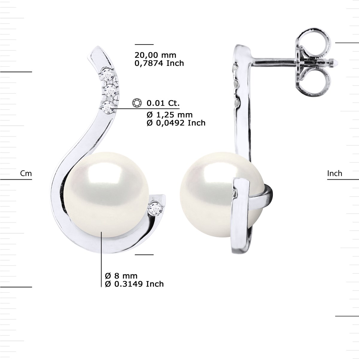 STELLA - Boucles d'Oreilles Perles 8-9 mm & Diamant Or Blanc